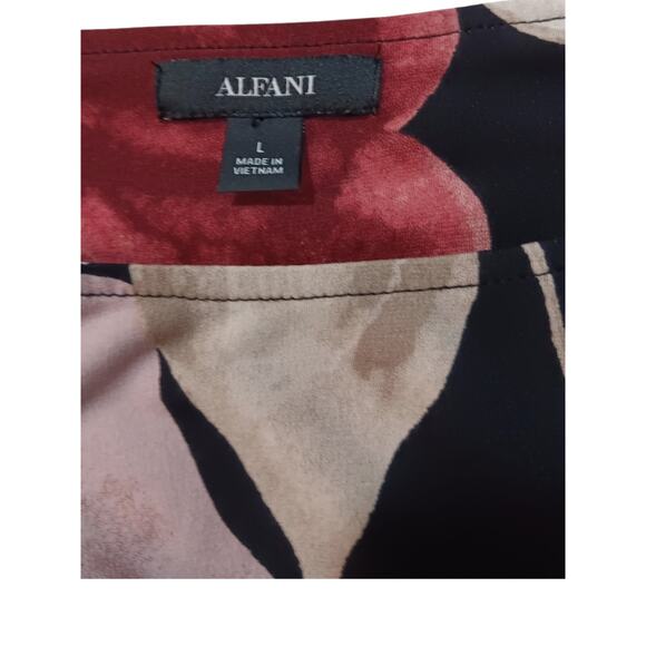 Alfani Top Blouse Stretchy L Floral Romantic Smocked Flare Sleeves Dressy Career - Picture 7 of 12